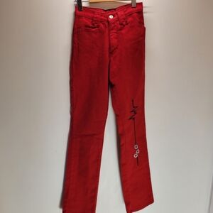 Vintage 90s bootcut K-Line western red embroidered bareback jeans - size 0